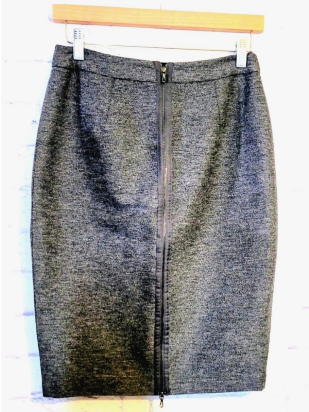 Lanvin Women’s Wool Skirt Gray Full Exposed Back Zipper Size T38 US S/M Luxury